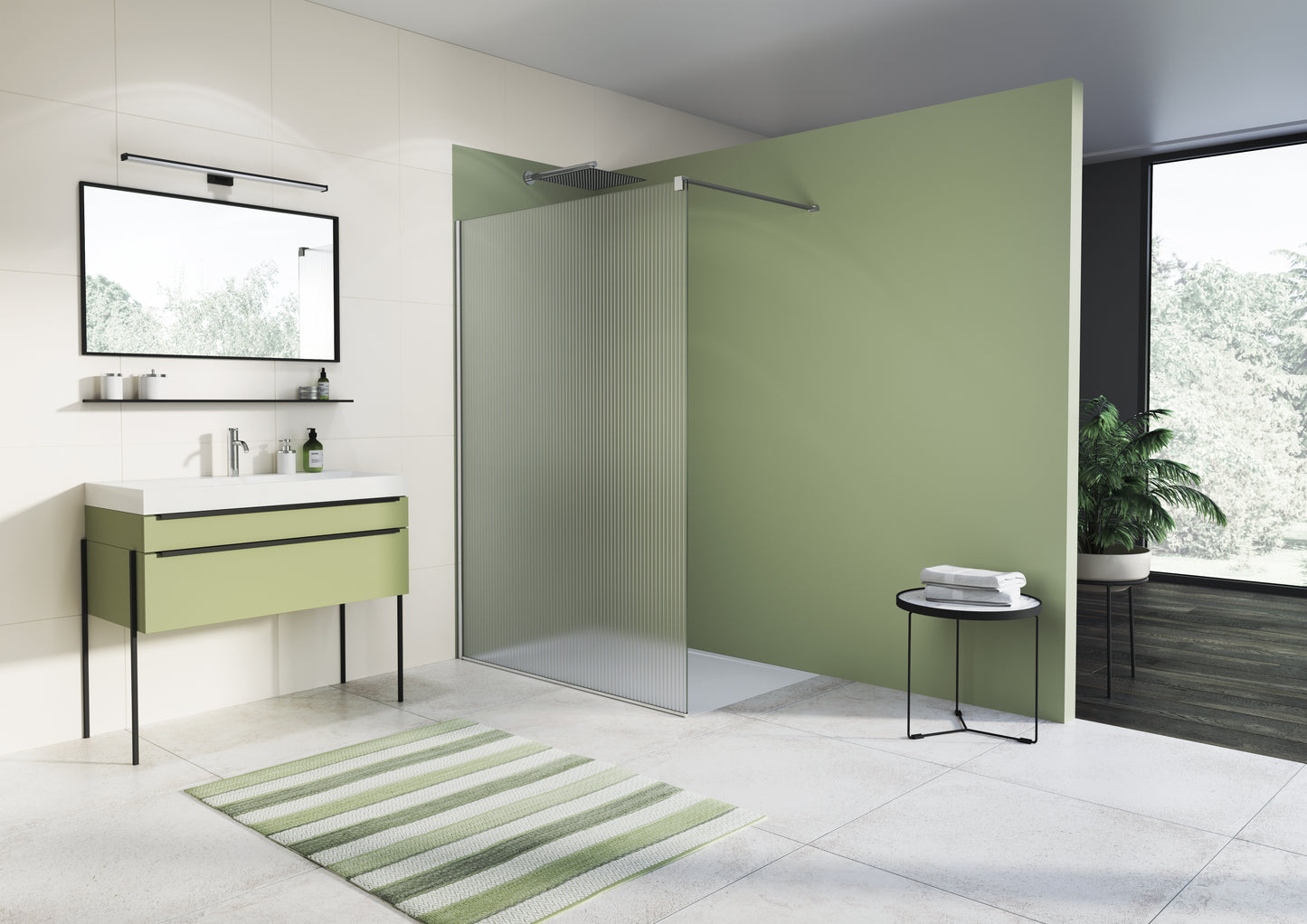 EASY STR4P LINA - Paravan duș Ronal cu profil compensator de fixare, sticlă canelată, profil crom lucios