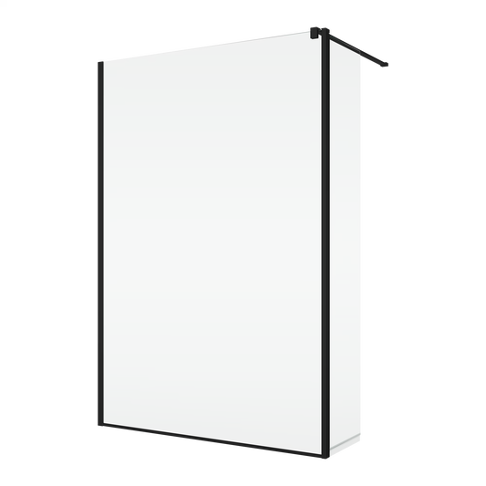 EASY STR4P – Paravan duș Ronal cu profil compensator de fixare + parte mobilă laterală la 90° 421 mm, sticlă transparentă, profil negru mat