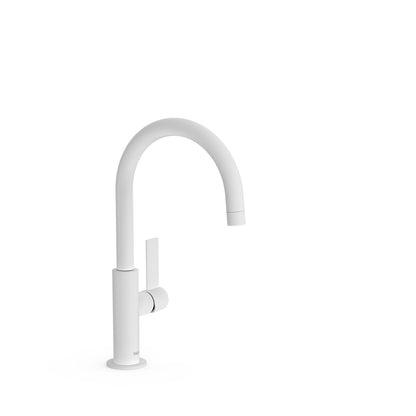 PROJECT-TRES baterie monocomandă pentru lavoar pe blat, pipă tip C, 21190501BM alb mat