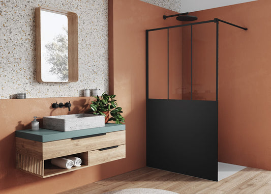 EASY STR4P LOFT 69 - Paravan duș Ronal cu profil compensator de fixare, sticlă transparentă, profil negru mat