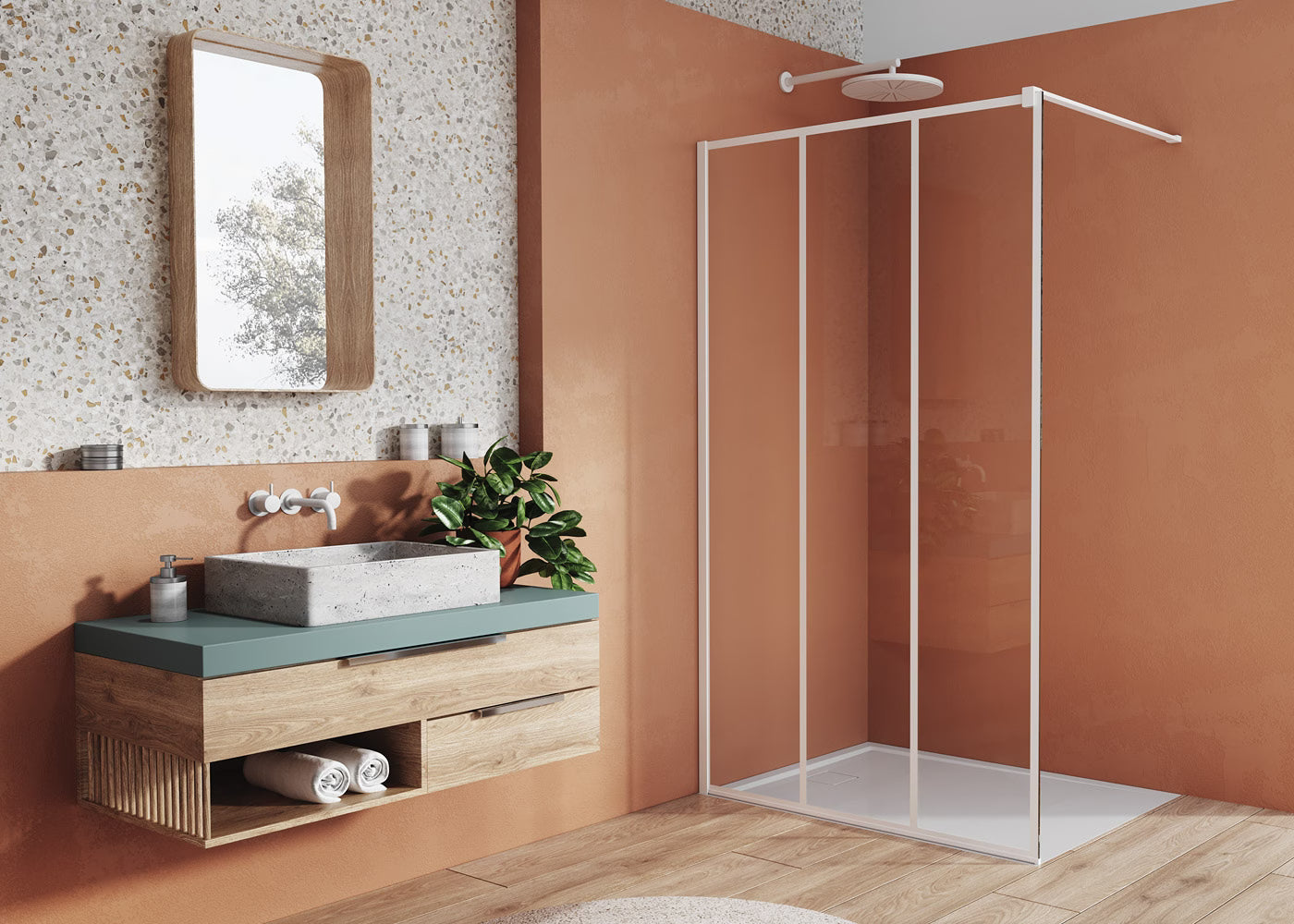 EASY STR4P LOFT 72 - Paravan duș Ronal cu profil compensator de fixare, sticlă transparentă, profil alb mat