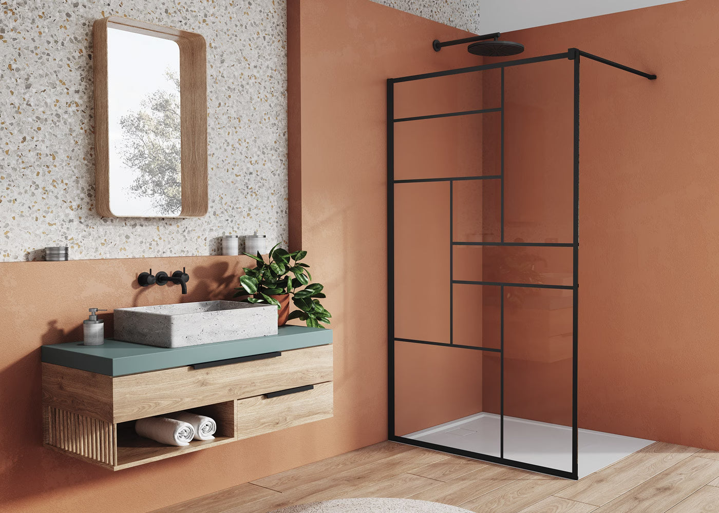 EASY STR4P LOFT 73 - Paravan duș Ronal cu profil compensator de fixare, sticlă transparentă, profil negru mat