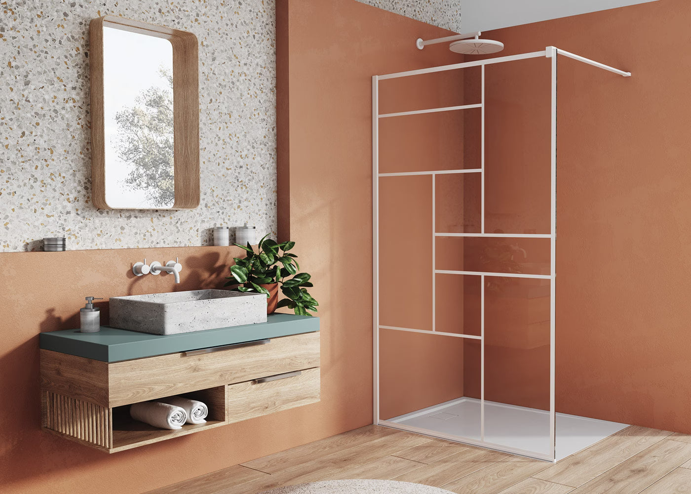 EASY STR4P LOFT 73 - Paravan duș Ronal cu profil compensator de fixare, sticlă transparentă, profil alb mat