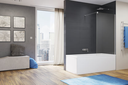 EASY STR4P6B - Paravan pentru cadă de baie dintr-o bucată, sticlă transparentă - inclus stabilizatorul de colț crom lucios