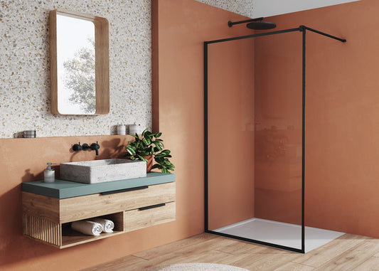 EASY STR4P LOFT 79 - Paravan duș Ronal cu profil compensator de fixare, sticlă transparentă, profil negru mat