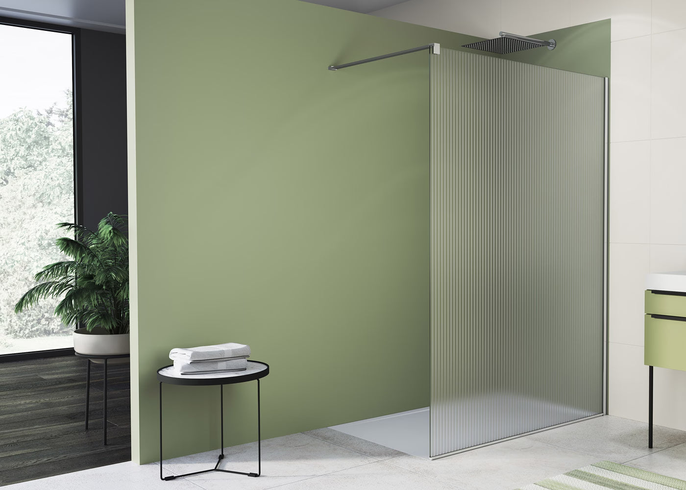 EASY STR4P LINA - Paravan duș Ronal cu profil compensator de fixare, sticlă canelată, profil crom lucios