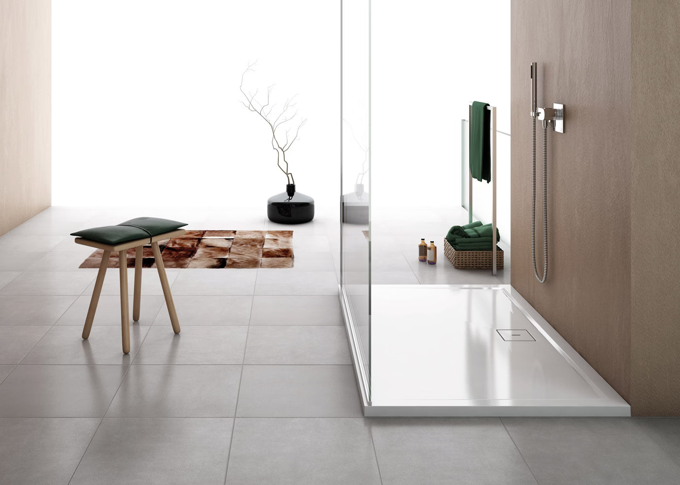 LIVADA, W20AS cădiță de duș RONAL, asimetrică din marmură sintetică, cu scurgere pe partea lunga