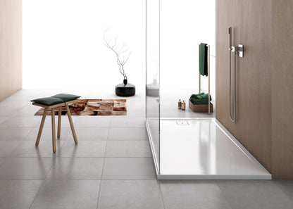 LIVADA, W20AS cădiță de duș RONAL, asimetrică din marmură sintetică, cu scurgere pe partea scurtă