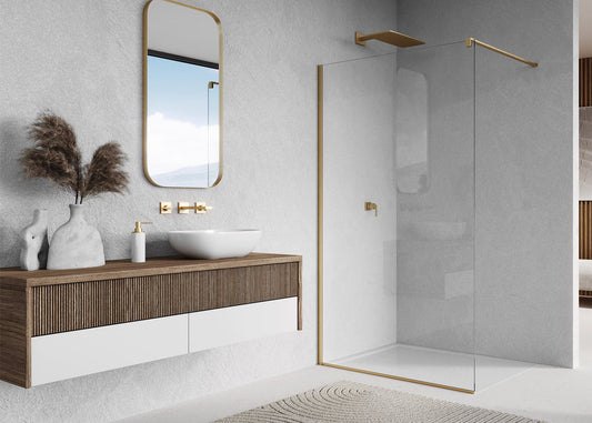 EASY STR4P – Paravan duș Ronal cu profil compensator de fixare, sticlă transparentă, profil auriu mat